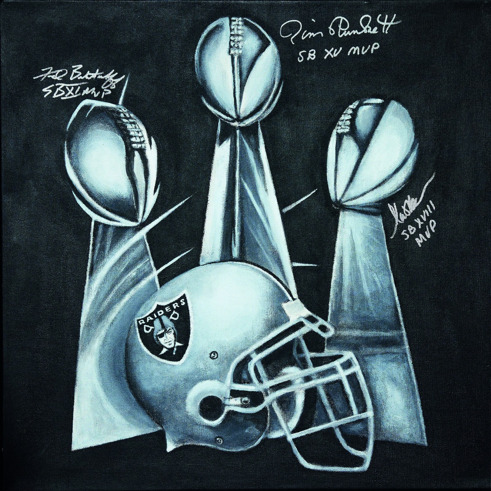 Todd Marinovich's Super Bowl trophies print, hand-signed by three Raiders MVPs